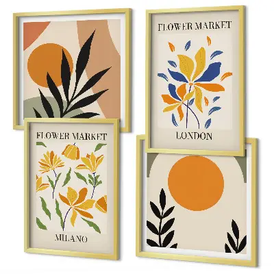Set de cuadros modernos para salón con carteles florales de París y Milán