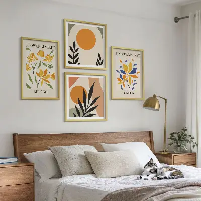 Set de cuadros modernos para salón con carteles florales de París y Milán