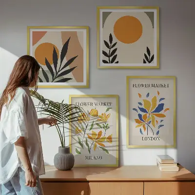 Set de cuadros modernos para salón con carteles florales de París y Milán
