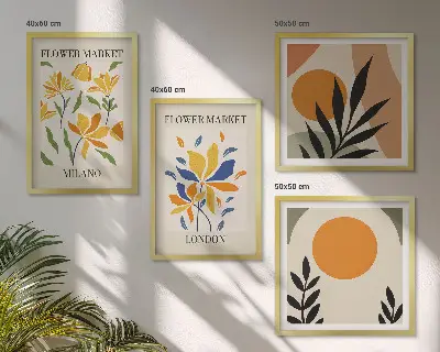 Set de cuadros modernos para salón con carteles florales de París y Milán