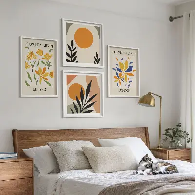 Set de cuadros modernos para salón con carteles florales de París y Milán
