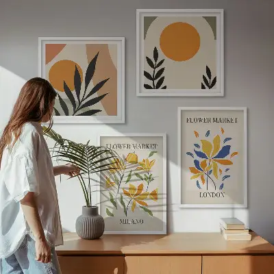 Set de cuadros modernos para salón con carteles florales de París y Milán