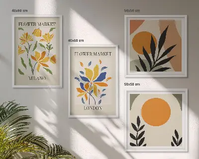 Set de cuadros modernos para salón con carteles florales de París y Milán