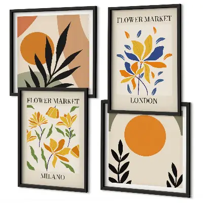 Set de cuadros modernos para salón con carteles florales de París y Milán