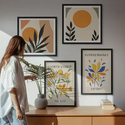 Set de cuadros modernos para salón con carteles florales de París y Milán