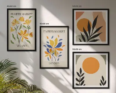 Set de cuadros modernos para salón con carteles florales de París y Milán