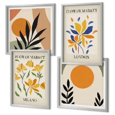 Set de cuadros modernos para salón con carteles florales de París y Milán