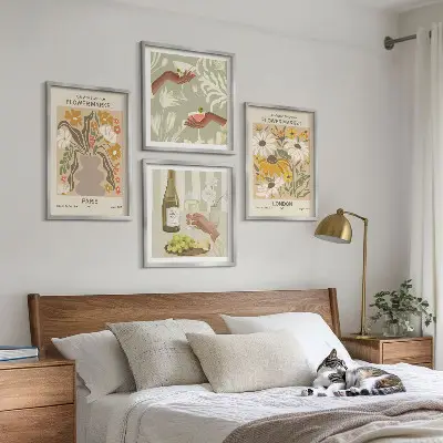 Set de 4 cuadros para salón con diseños florales de ciudades europeas