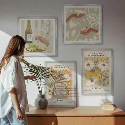 Set de 4 cuadros para salón con diseños florales de ciudades europeas