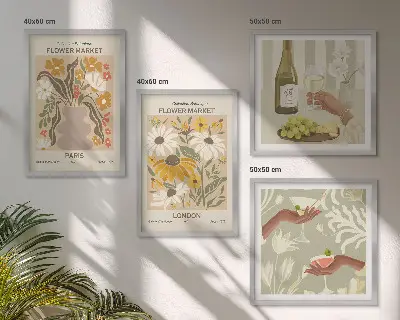 Set de 4 cuadros para salón con diseños florales de ciudades europeas