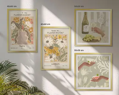 Set de 4 cuadros para salón con diseños florales de ciudades europeas