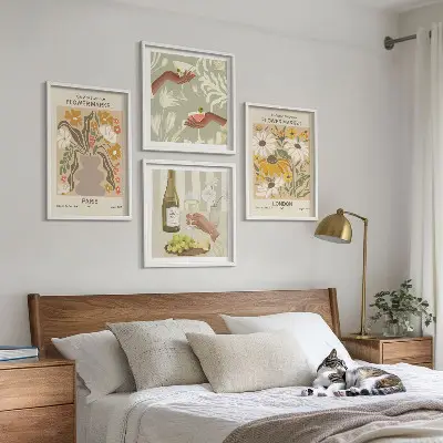 Set de 4 cuadros para salón con diseños florales de ciudades europeas