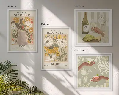 Set de 4 cuadros para salón con diseños florales de ciudades europeas