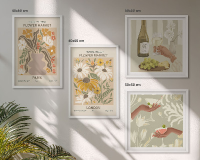 Set de 4 cuadros para salón Diseños florales de ciudades europeas