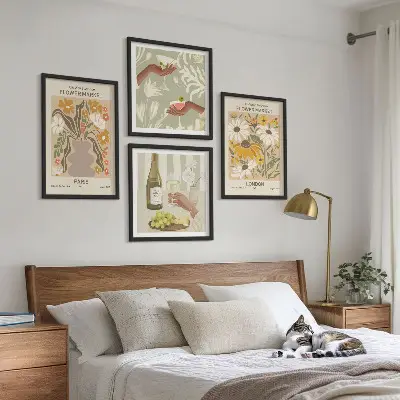 Set de 4 cuadros para salón con diseños florales de ciudades europeas