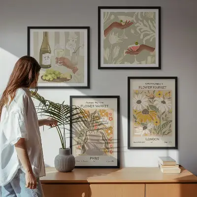 Set de 4 cuadros para salón con diseños florales de ciudades europeas