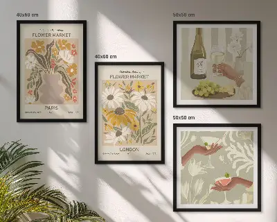 Set de 4 cuadros para salón con diseños florales de ciudades europeas