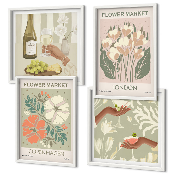 Set de cuadros modernos para salón Carteles florales de la ciudad del vino