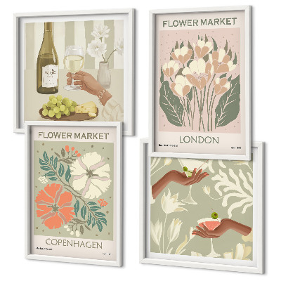Set de cuadros modernos para salón Carteles florales de la ciudad del vino