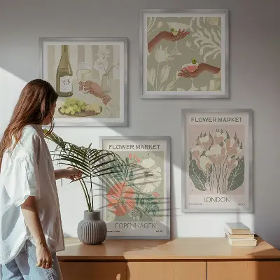 Set de cuadros modernos para salón con diseños de carteles florales de la ciudad del vino