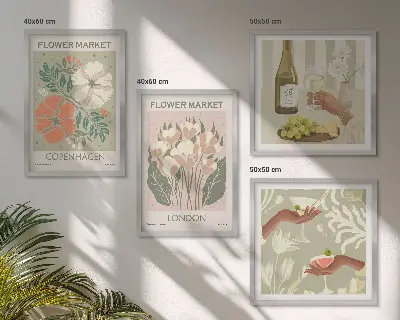 Set de cuadros modernos para salón con diseños de carteles florales de la ciudad del vino