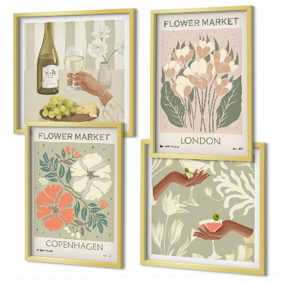 Set de cuadros modernos para salón Carteles florales de la ciudad del vino