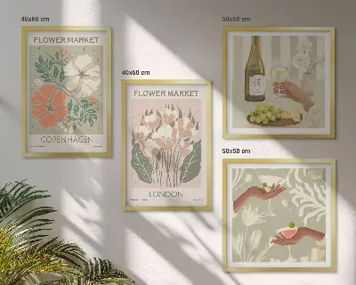 Set de cuadros modernos para salón con diseños de carteles florales de la ciudad del vino
