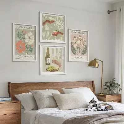 Set de cuadros modernos para salón con diseños de carteles florales de la ciudad del vino