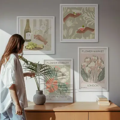 Set de cuadros modernos para salón con diseños de carteles florales de la ciudad del vino