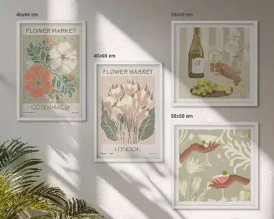 Set de cuadros modernos para salón con diseños de carteles florales de la ciudad del vino
