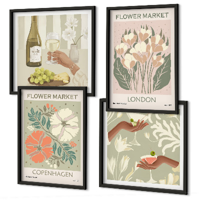 Set de cuadros modernos para salón Carteles florales de la ciudad del vino