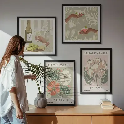 Set de cuadros modernos para salón con diseños de carteles florales de la ciudad del vino