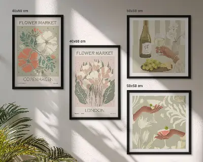 Set de cuadros modernos para salón con diseños de carteles florales de la ciudad del vino
