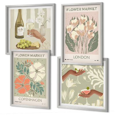 Set de cuadros modernos para salón Carteles florales de la ciudad del vino