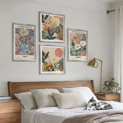 Set de 4 cuadros decorativos con motivos florales de París y Londres