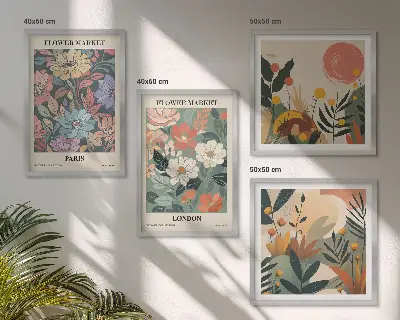 Set de 4 cuadros decorativos con motivos florales de París y Londres