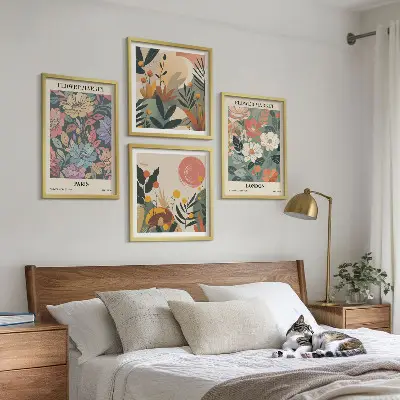 Set de 4 cuadros decorativos con motivos florales de París y Londres