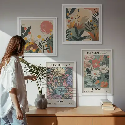 Set de 4 cuadros decorativos con motivos florales de París y Londres
