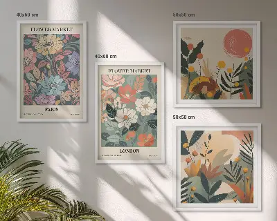 Set de 4 cuadros decorativos con motivos florales de París y Londres