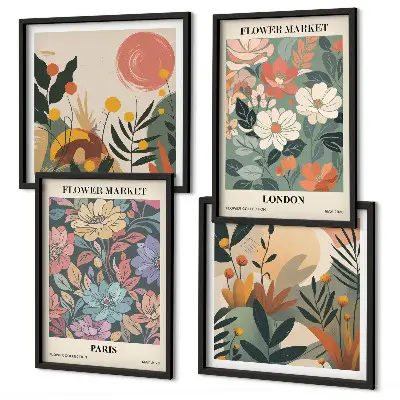 Set de 4 cuadros decorativos con motivos florales de París y Londres