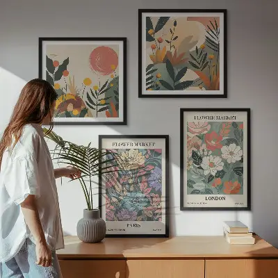 Set de 4 cuadros decorativos con motivos florales de París y Londres