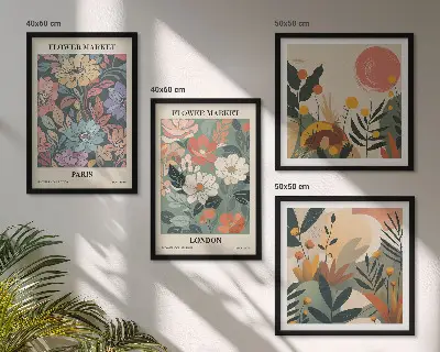 Set de 4 cuadros decorativos con motivos florales de París y Londres
