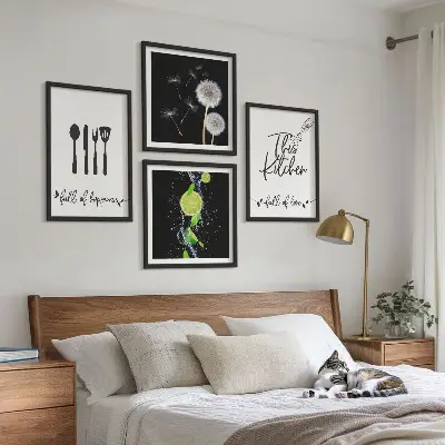 Galería de pared con inscripciones de cocina, dientes de león y limas
