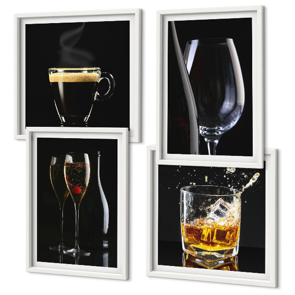Set de cuadros modernos para salón Whisky, vino, champán, café, alcohol