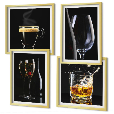 Set de cuadros modernos para salón Whisky, vino, champán, café, alcohol