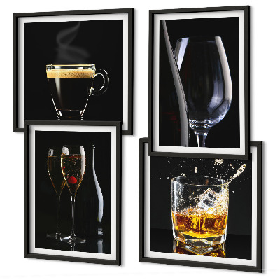 Set de cuadros modernos para salón Whisky, vino, champán, café, alcohol
