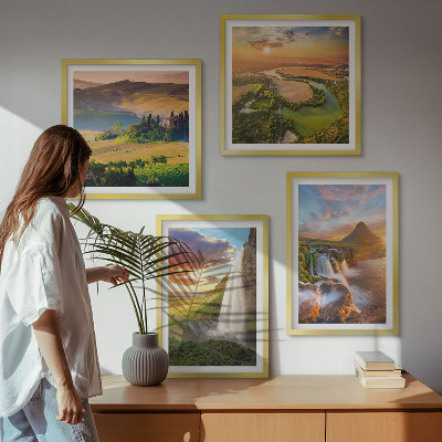 Set de 4 cuadros para salón vistas de la puesta de sol italiana