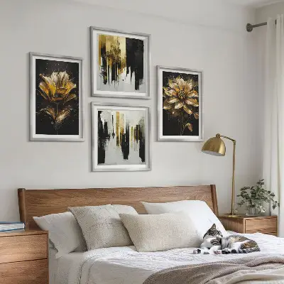 Set de cuadros modernos para salón con diseño de flores elegantes