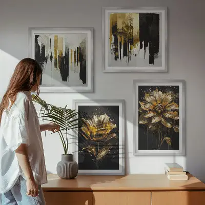 Set de cuadros modernos para salón con diseño de flores elegantes