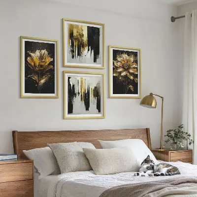 Set de cuadros modernos para salón con diseño de flores elegantes